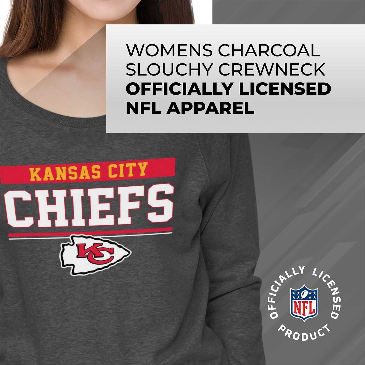 Kansas City Chiefs NFL Womens Charcoal Crew Neck Football Apparel - Charcoal