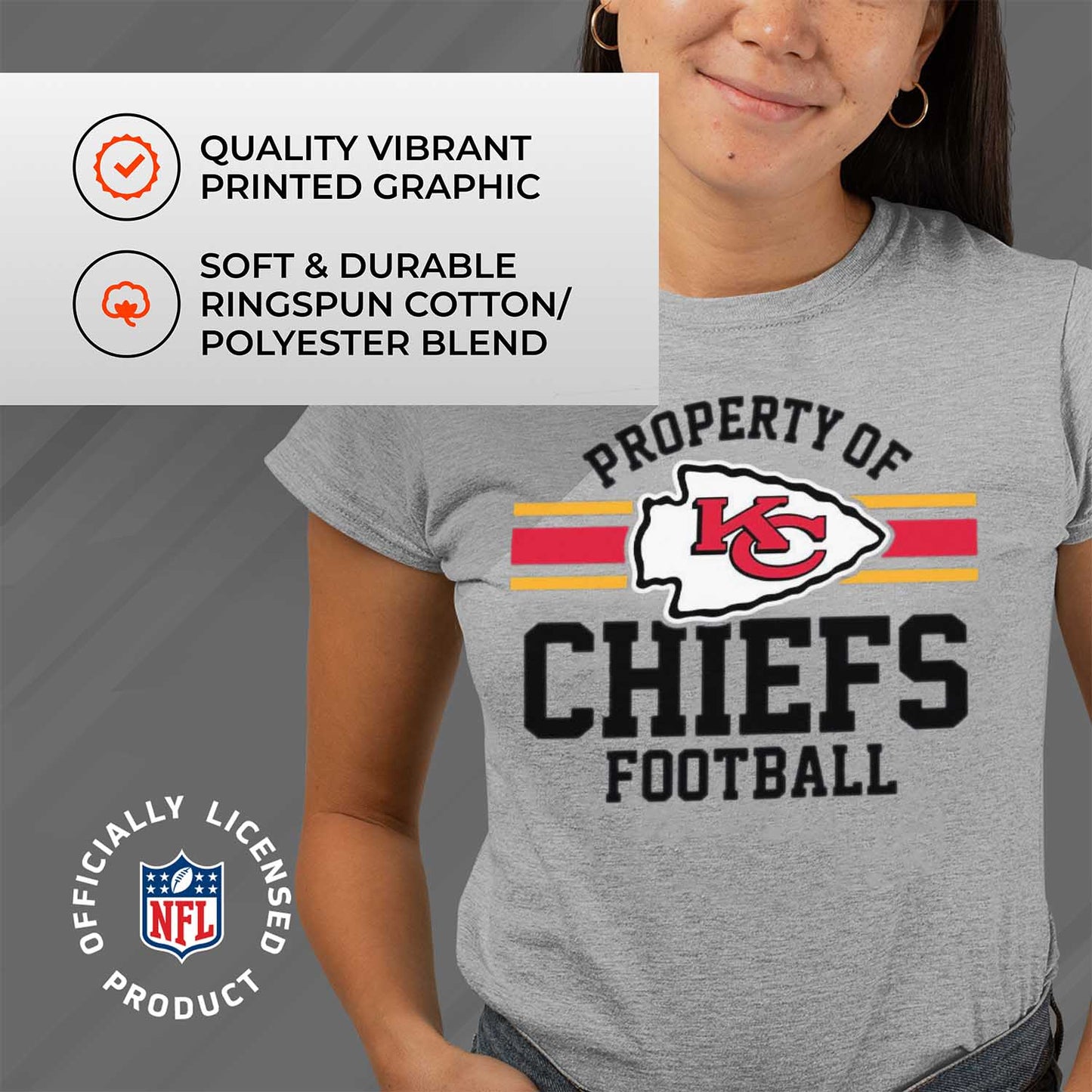 Kansas City Chiefs NFL Womens Short Sleeve Property of Tshirt - Gray