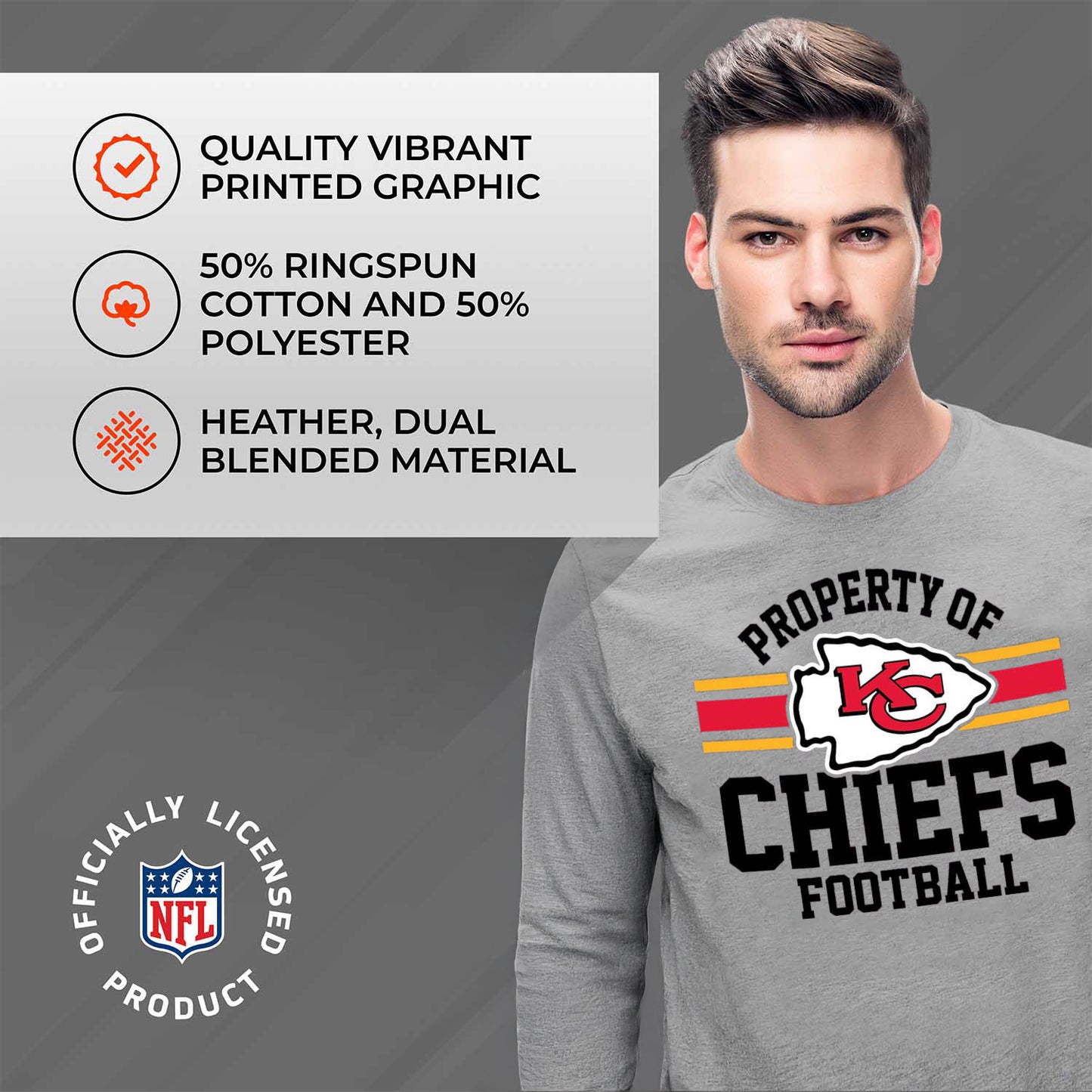 Kansas City Chiefs NFL Adult Property Of Long SleeveT Shirt - Sport Gray