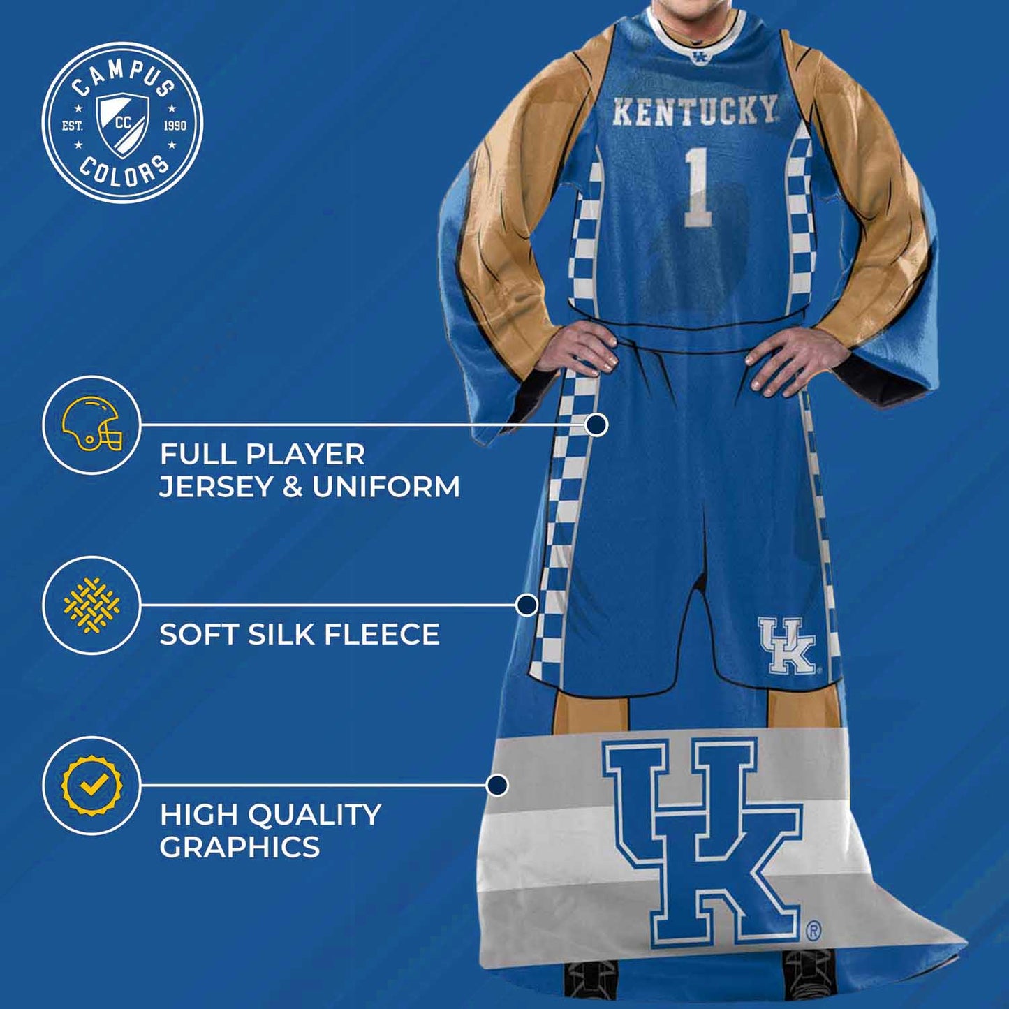 Kentucky Wildcats NCAA Team Wearable Blanket with Sleeves - Blue