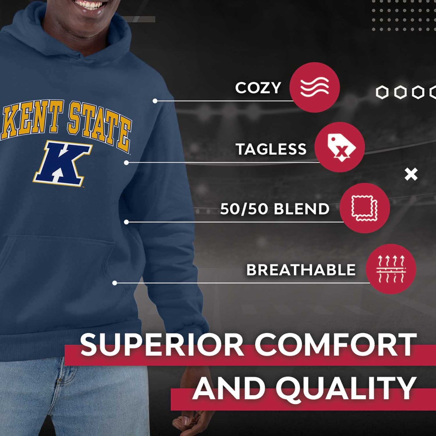 Kent State Golden Flashes Adult Arch & Logo Soft Style Gameday Hooded Sweatshirt - Navy
