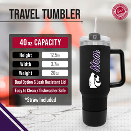 Kansas State Wildcats Collegiate 40oz Stainless Steel Travel Tumbler with Handle for Mom - Black