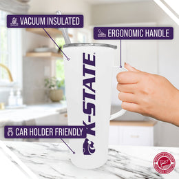 Kansas State Wildcats NCAA Stainless Steal 20oz Roadie With Handle & Dual Option Lid With Straw - White