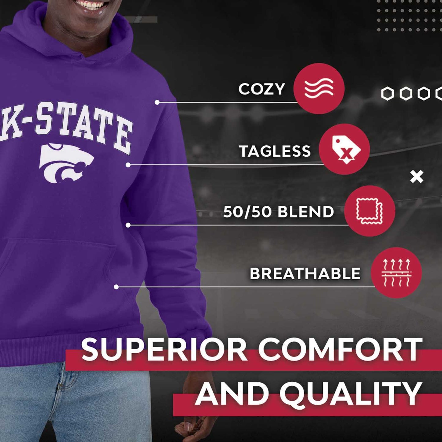 Kansas State Wildcats Adult Arch & Logo Soft Style Gameday Hooded Sweatshirt - Purple