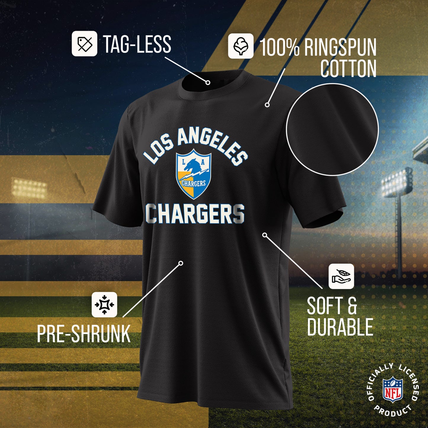 Los Angeles Chargers NFL Adult Retro Gameday Unisex T-Shirt - Black