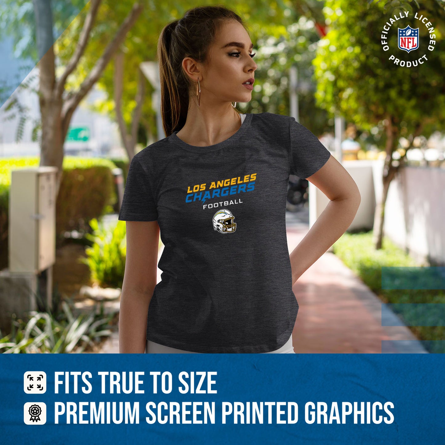 Los Angeles Chargers Women's NFL Football Helmet Short Sleeve Tagless T-Shirt - Charcoal
