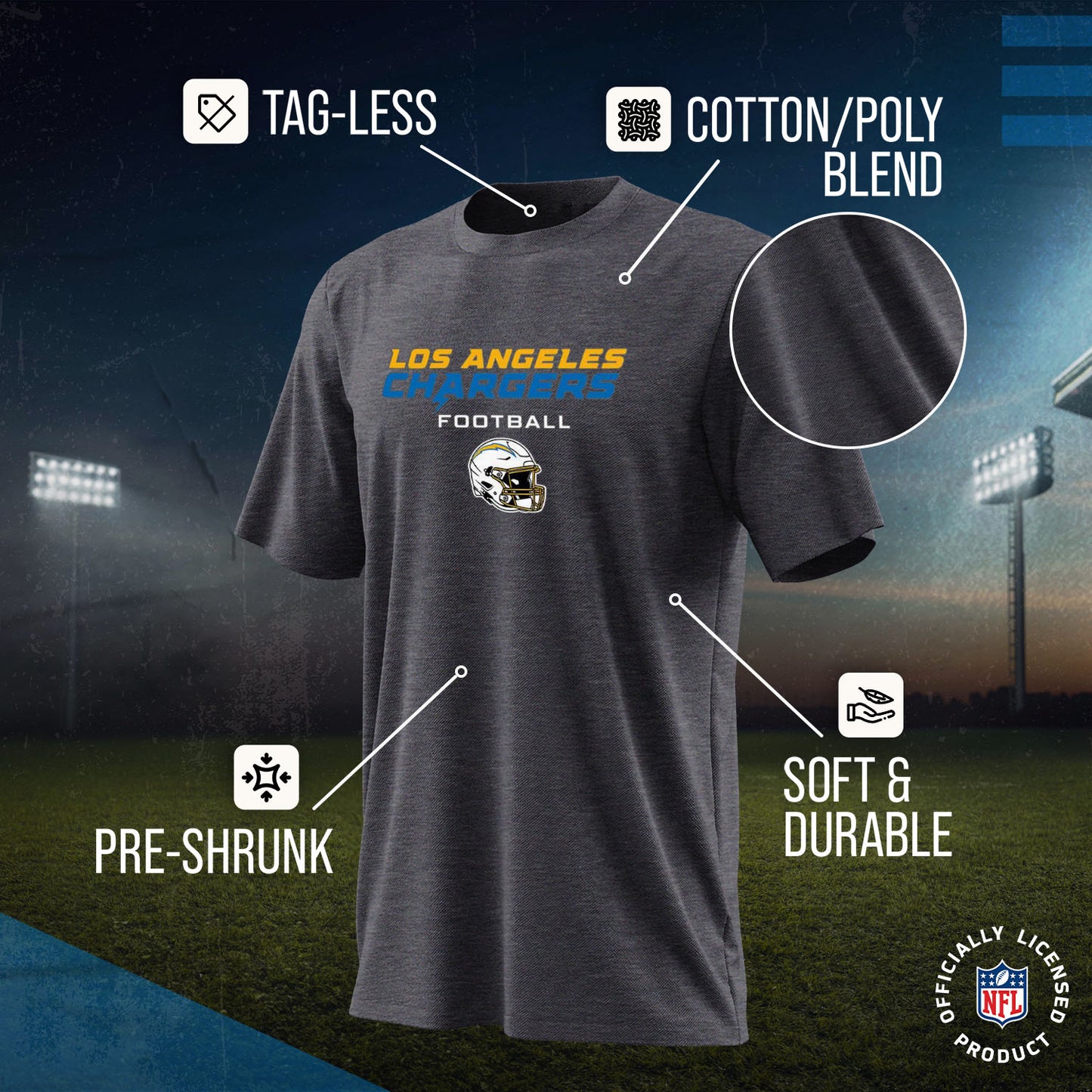 Los Angeles Chargers NFL Youth Football Helmet Tagless T-Shirt - Charcoal