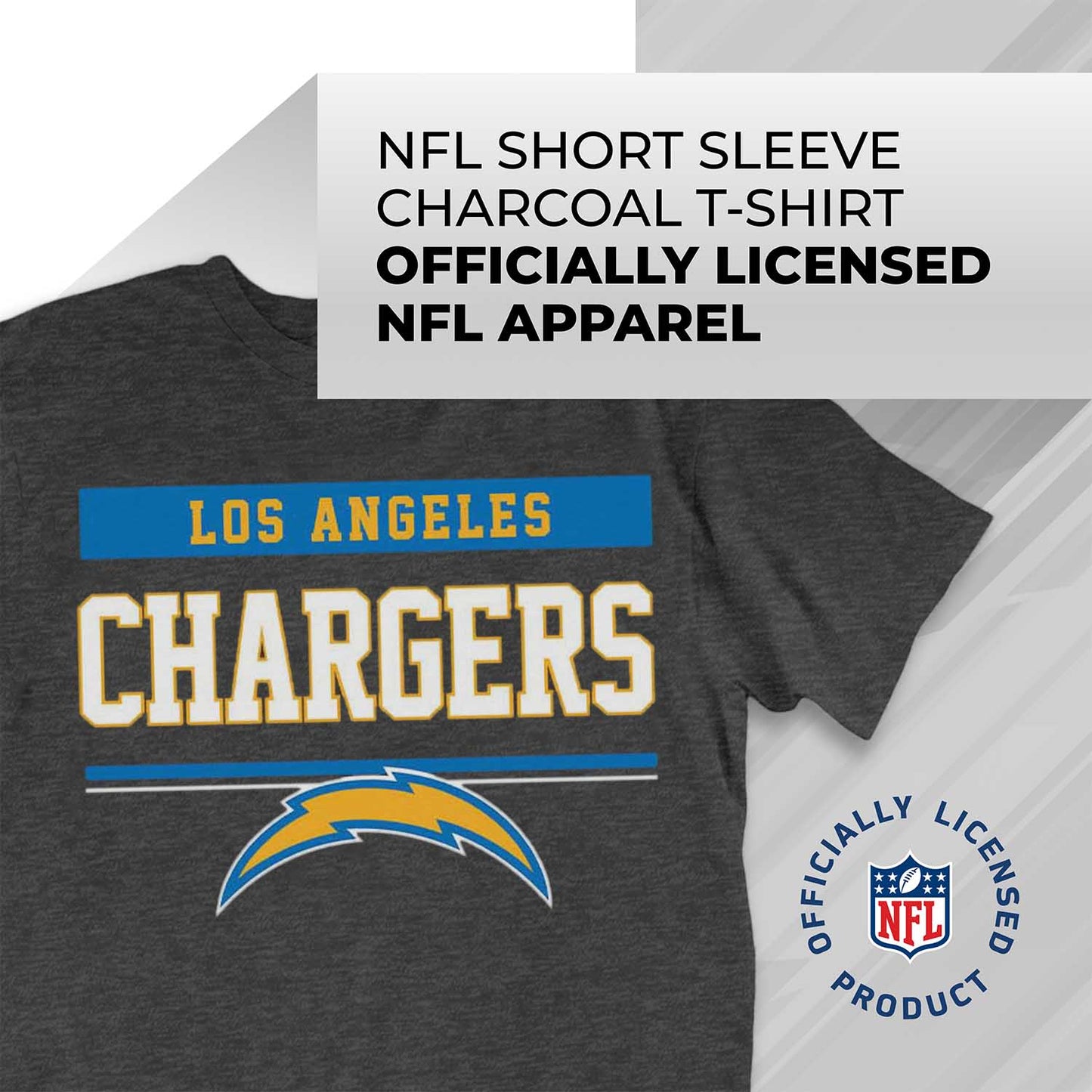 Los Angeles Chargers NFL Adult Team Block Tagless T-Shirt - Charcoal