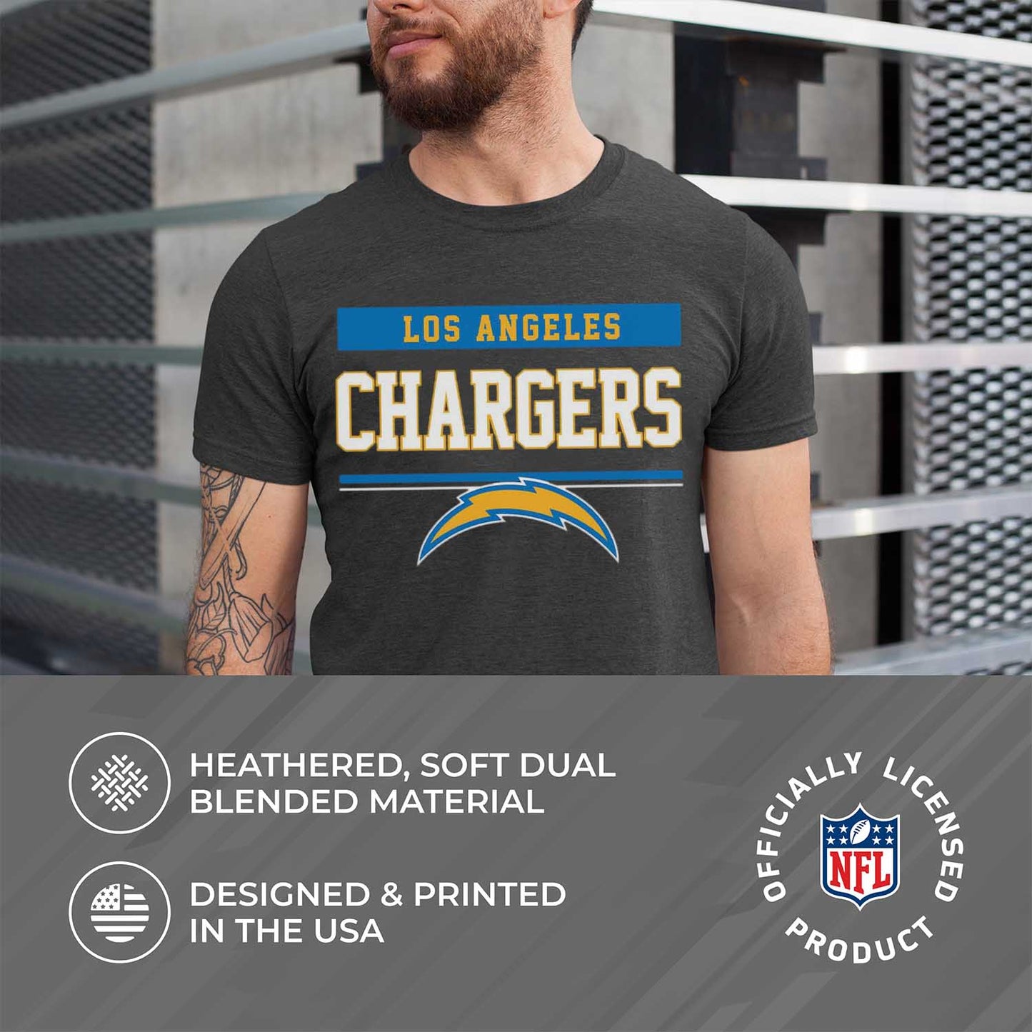 Los Angeles Chargers NFL Adult Team Block Tagless T-Shirt - Charcoal
