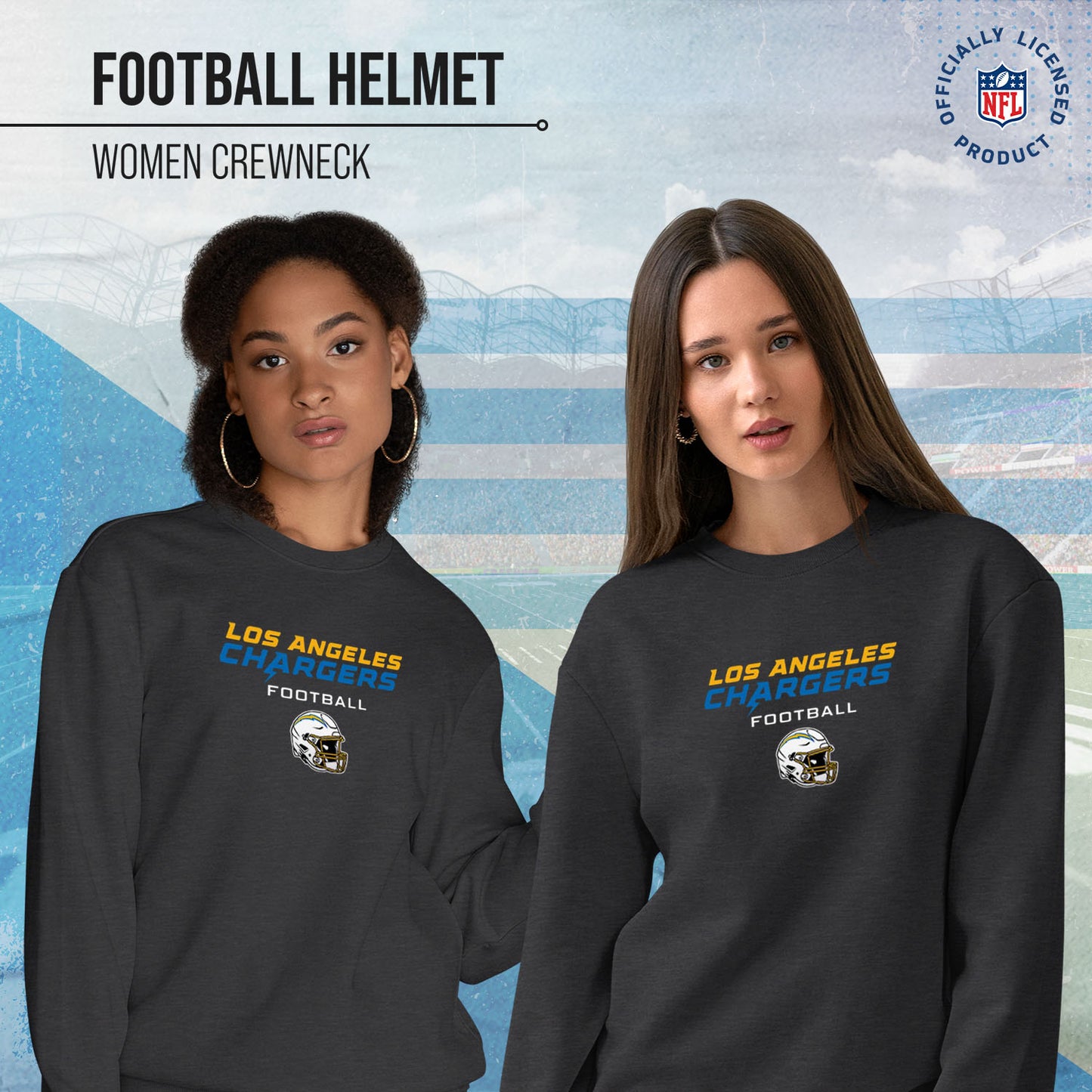 Los Angeles Chargers Women's NFL Football Helmet Charcoal Slouchy Crewneck -Tagless Lightweight Pullover - Charcoal