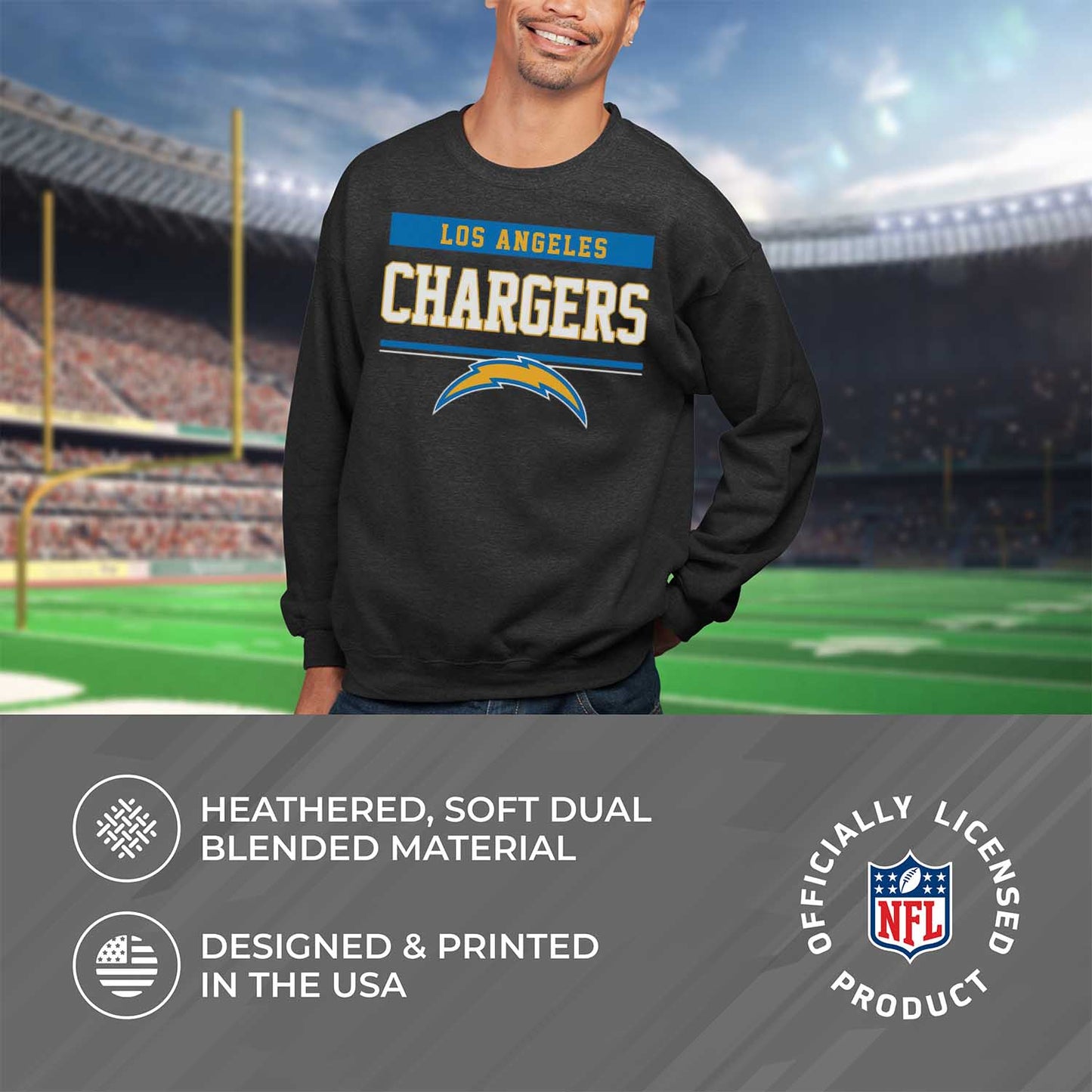 Los Angeles Chargers NFL Adult Long Sleeve Team Block Charcoal Crewneck Sweatshirt - Charcoal