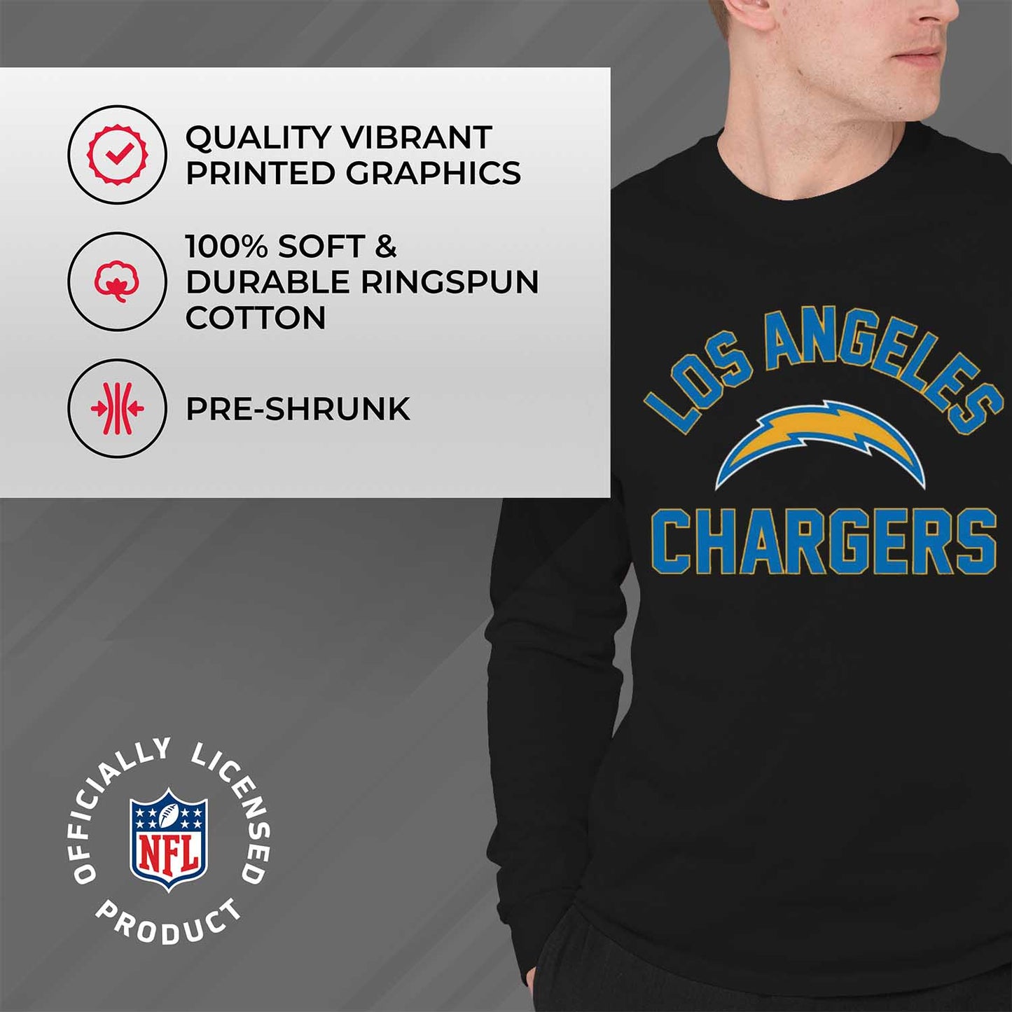 Los Angeles Chargers NFL Gameday Adult Long Sleeve Shirt - Black