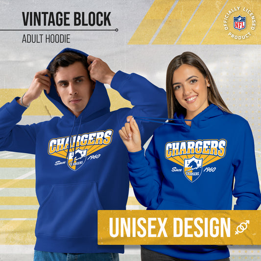 Los Angeles Chargers NFL Adult Unisex Vintage Block Ultra Soft Fleece Hooded Sweatshirt - Royal