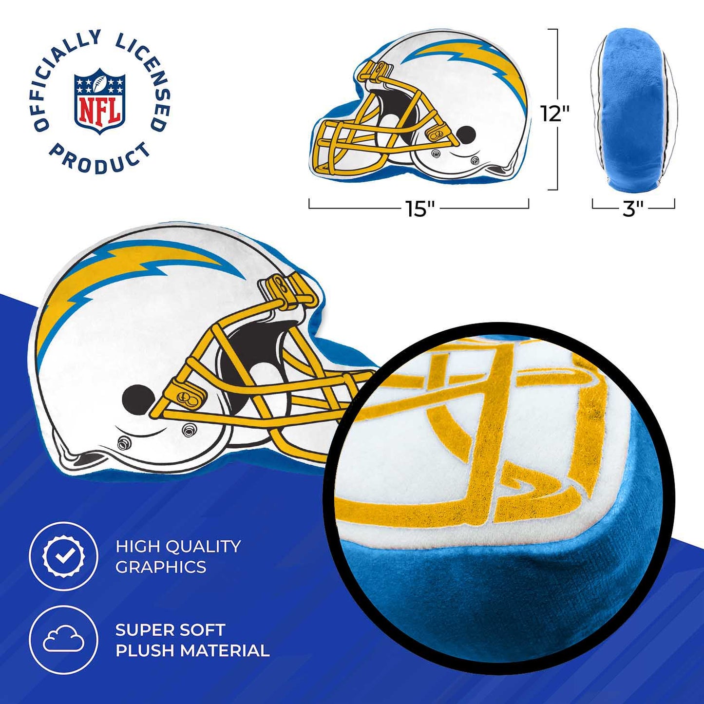 Los Angeles Chargers NFL Helmet Football Super Soft Plush Pillow - Light Blue