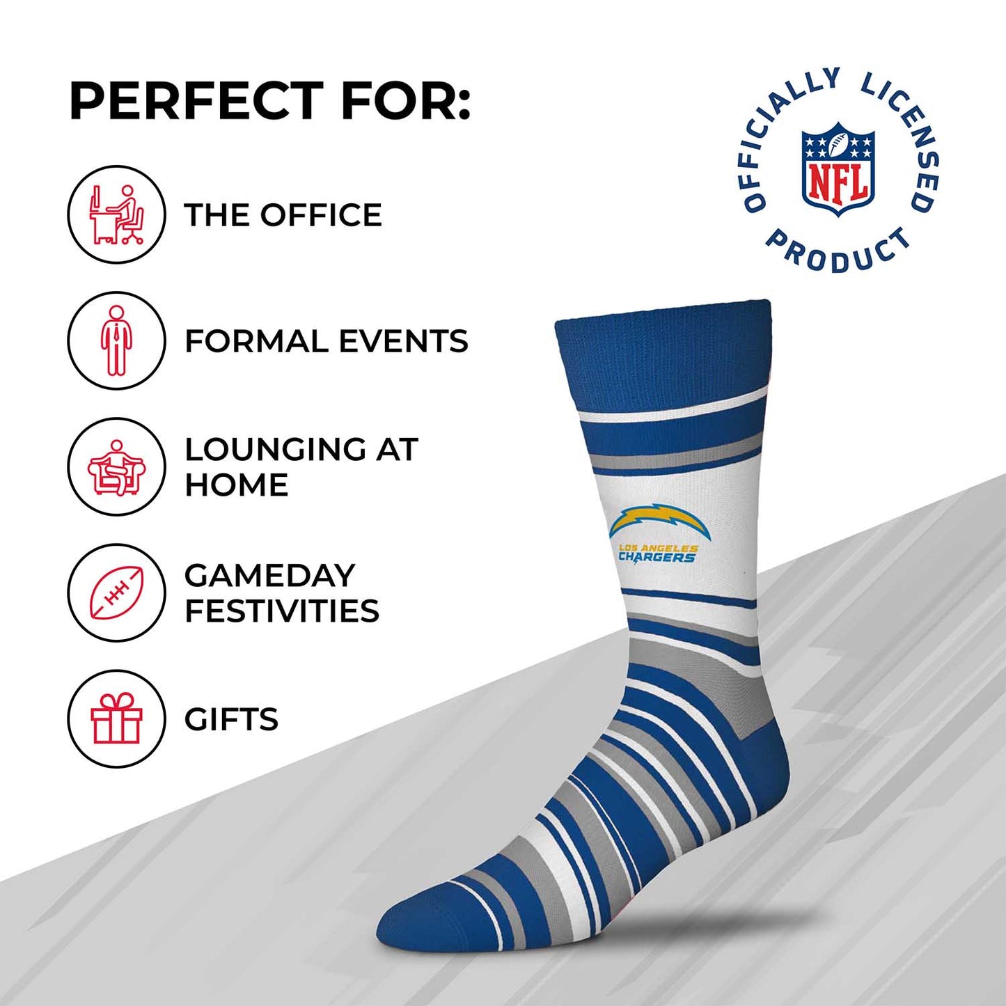 Los Angeles Chargers NFL Adult Striped Dress Socks - Blue