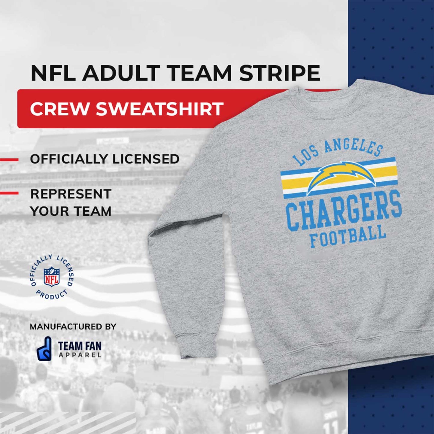 Los Angeles Chargers NFL Team Stripe Crew Sweatshirt - Sport Gray