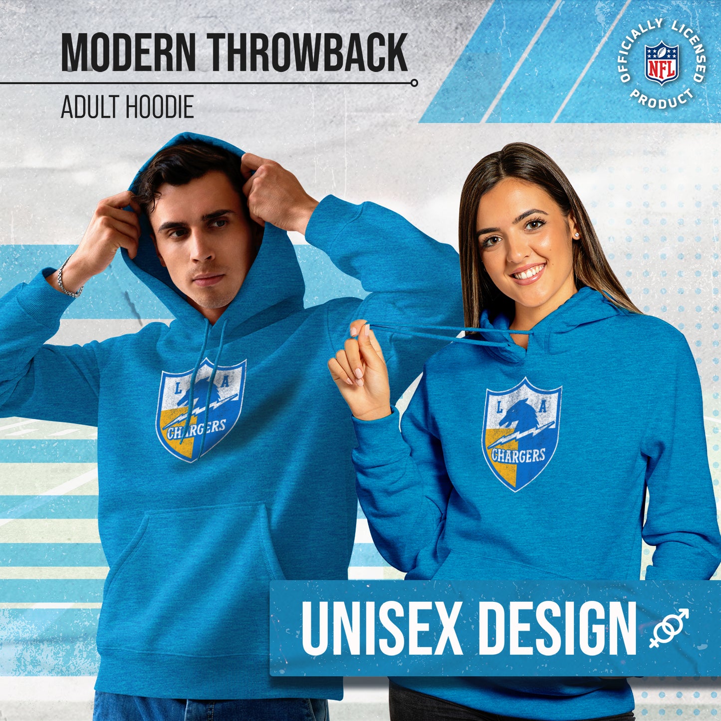 Los Angeles Chargers NFL Adult Unisex Modern Throwback Ultra Soft Fleece Hooded Sweatshirt - Light Blue