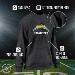 Los Angeles Chargers Women's NFL Ultimate Fan Logo Slouchy Crewneck -Tagless Fleece Lightweight Pullover - Charcoal