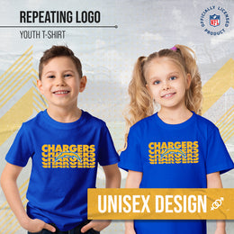 Los Angeles Chargers NFL Youth Repeating Logo Football T-Shirt Unisex Tag Free Comfortable - Royal