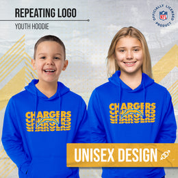 Los Angeles Chargers NFL Youth Repeating Logo Football Fleece Hooded Sweatshirt - Royal