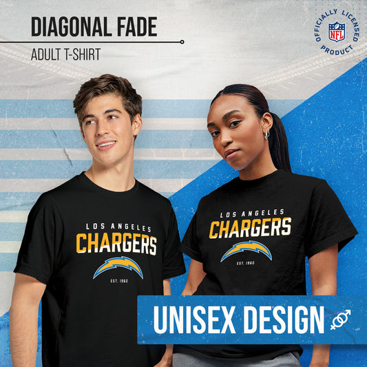 Los Angeles Chargers Adult NFL Diagonal Fade Color Block T-Shirt - Black