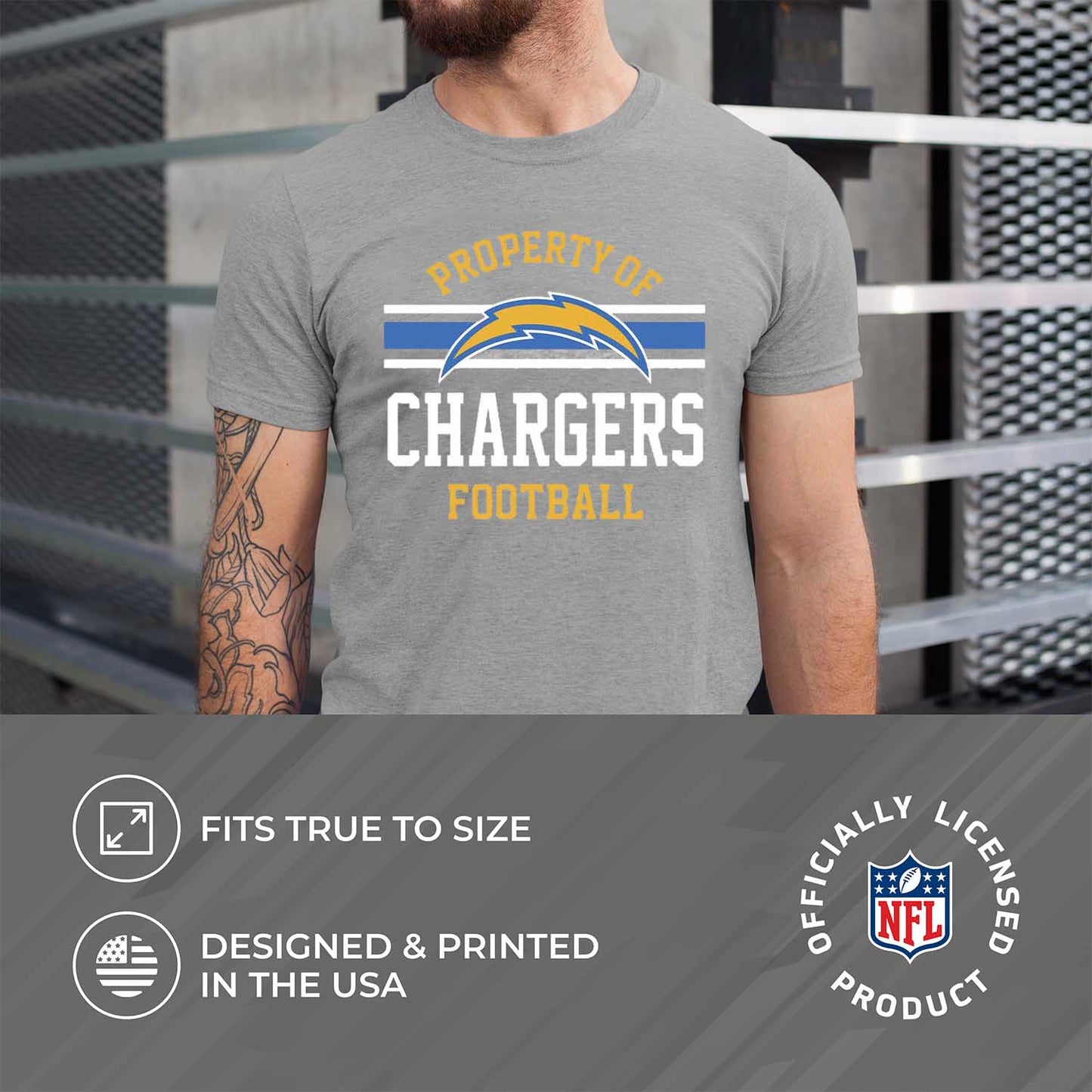 Los Angeles Chargers NFL Adult Property Of T-Shirt - Sport Gray