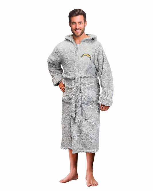 Los Angeles Chargers NFL Plush Hooded Robe with Pockets - Gray