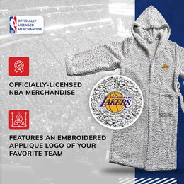 Los Angeles Lakers NBA Adult Plush Hooded Robe with Pockets - Gray