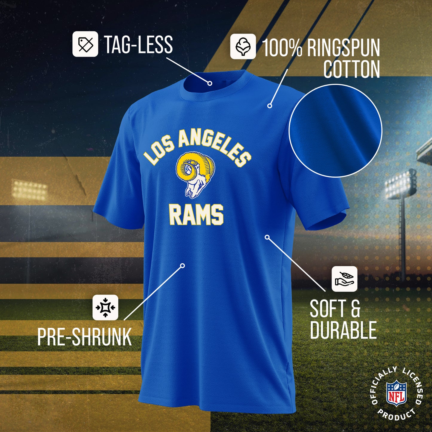 Los Angeles Rams NFL Adult Retro Gameday Unisex T-Shirt - Royal