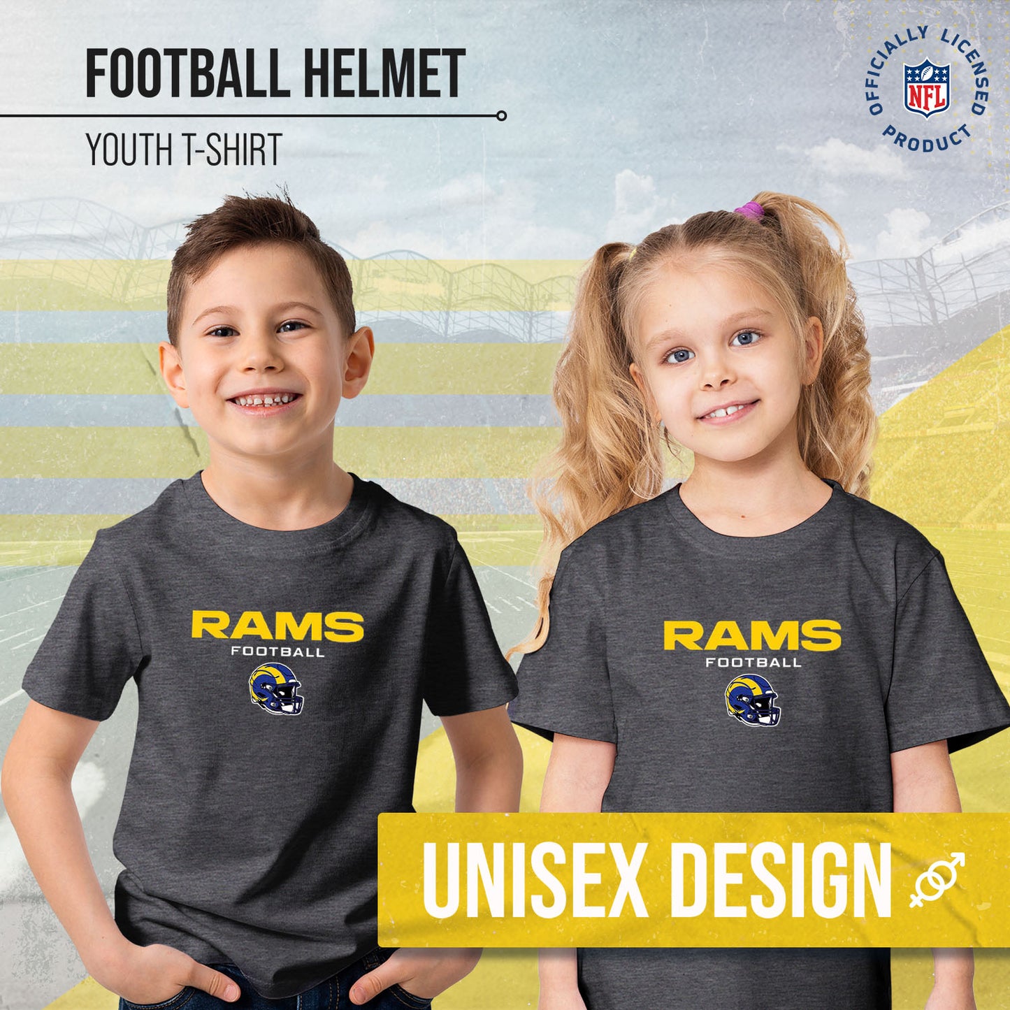 Los Angeles Rams NFL Youth Football Helmet Tagless T-Shirt - Charcoal