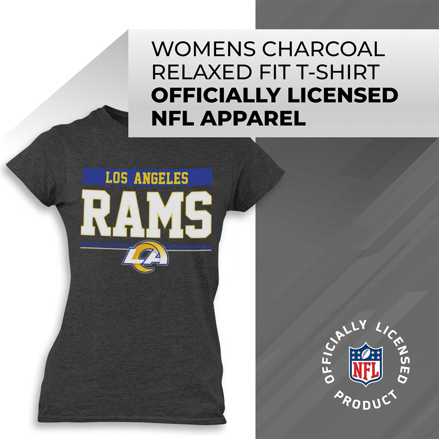 Los Angeles Rams NFL Women's Team Block Charcoal Tagless T-Shirt - Charcoal