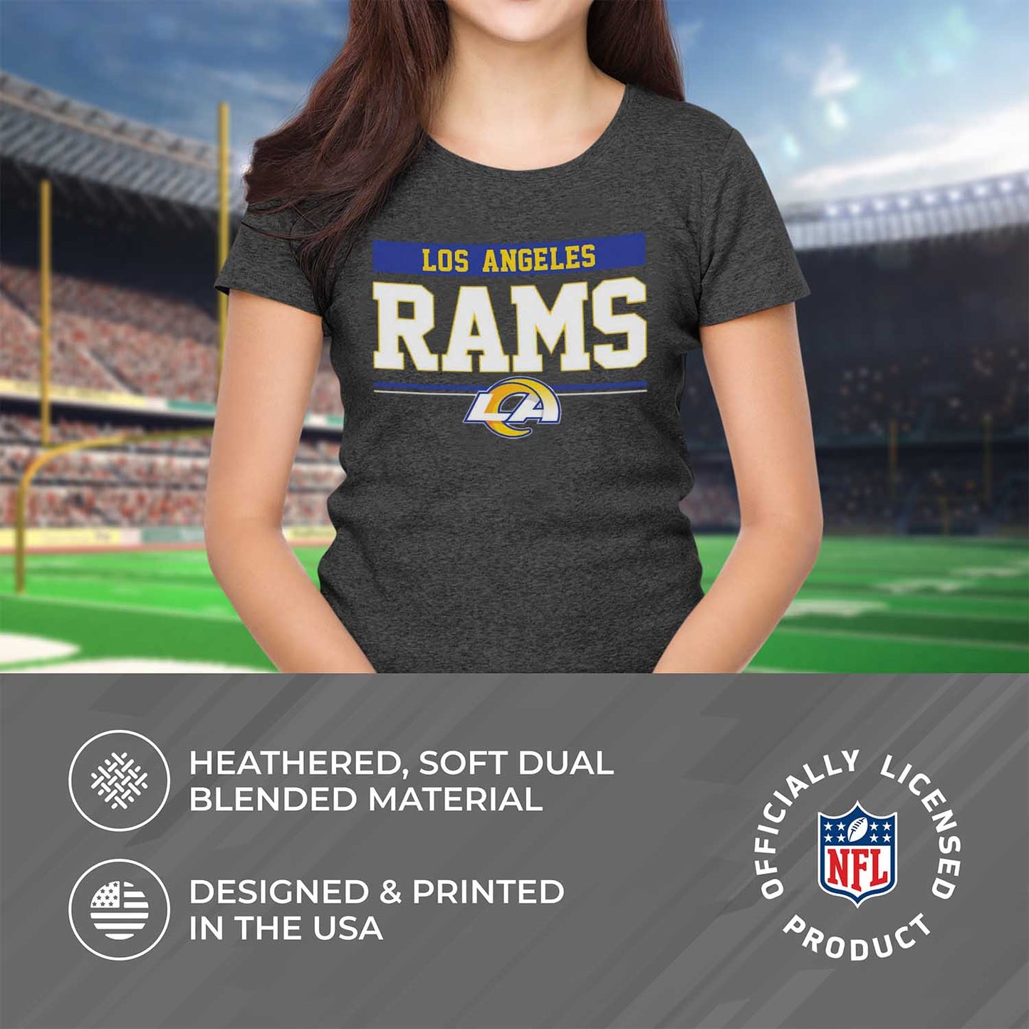 Los Angeles Rams NFL Women's Team Block Charcoal Tagless T-Shirt - Charcoal