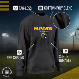 Los Angeles Rams Women's NFL Football Helmet Charcoal Slouchy Crewneck -Tagless Lightweight Pullover - Charcoal