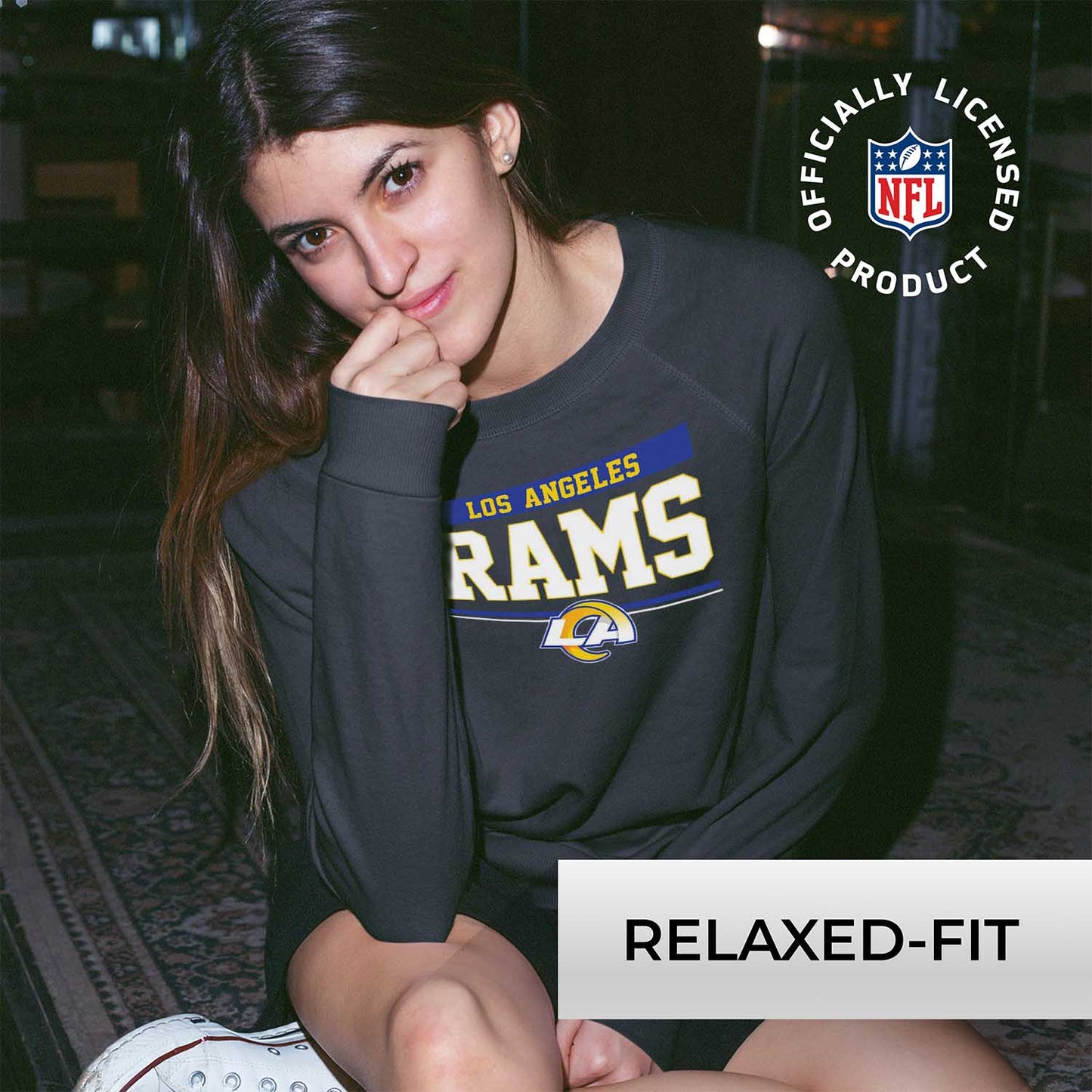 Los Angeles Rams NFL Womens Charcoal Crew Neck Football Apparel - Charcoal