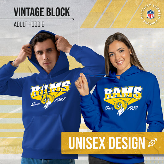 Los Angeles Rams NFL Adult Unisex Vintage Block Ultra Soft Fleece Hooded Sweatshirt - Royal