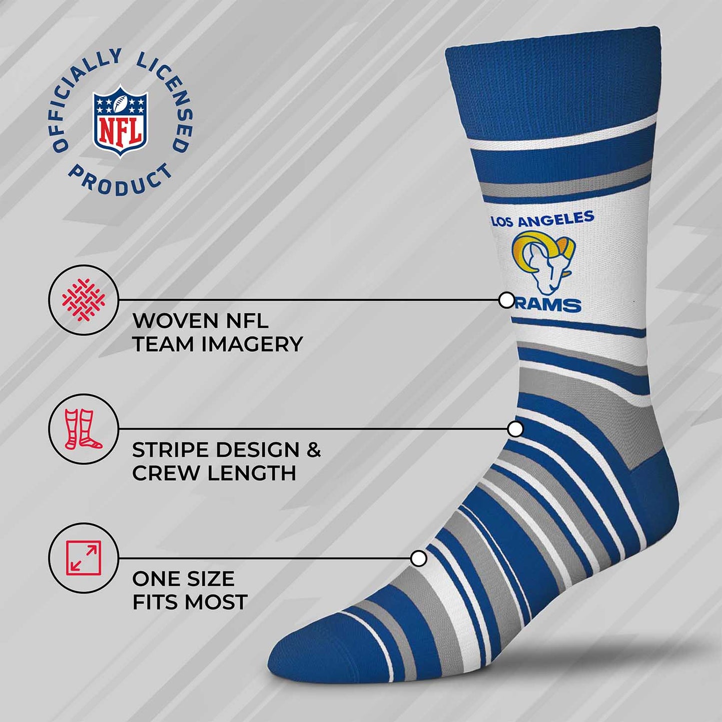 Los Angeles Rams NFL Adult Striped Dress Socks - Blue