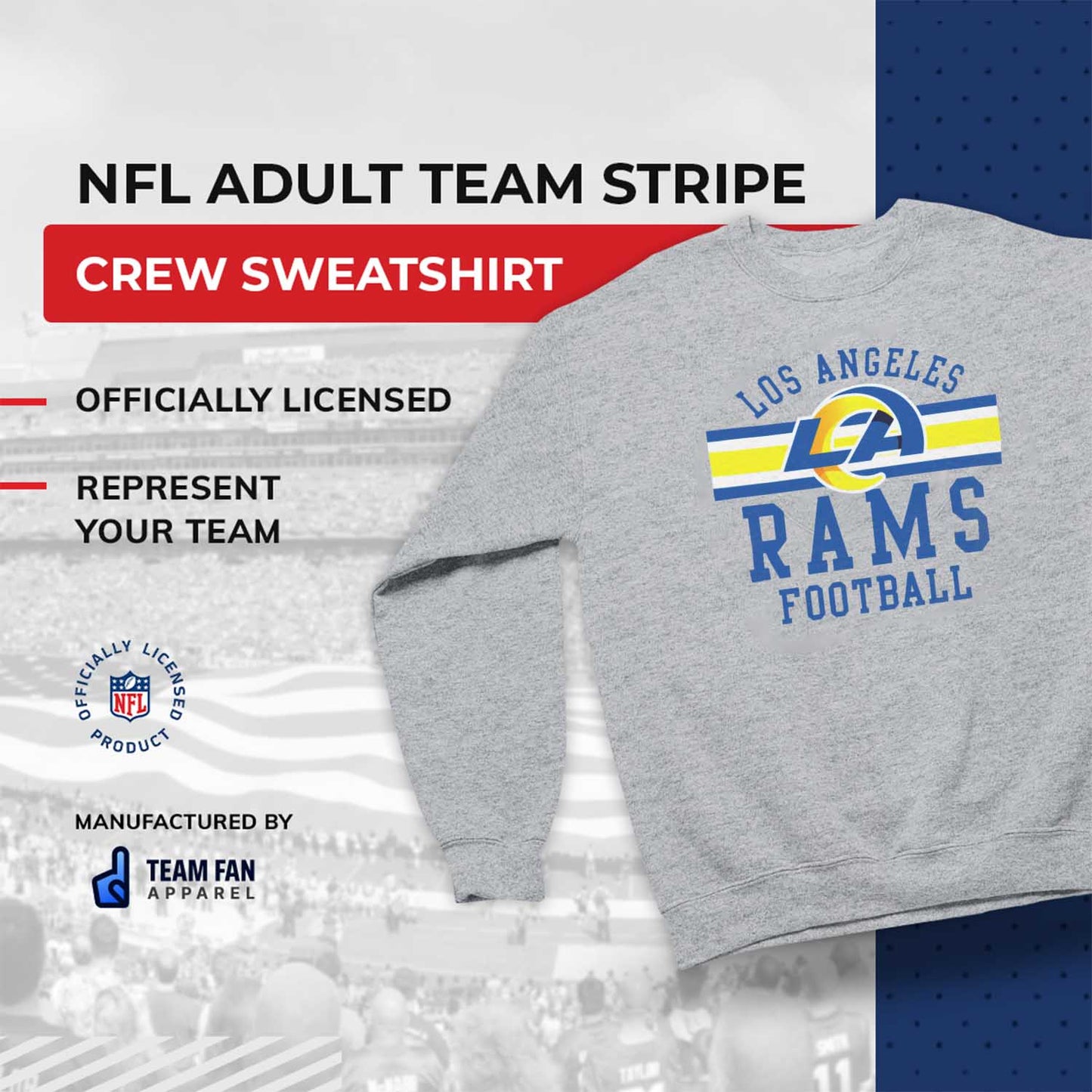 Los Angeles Rams NFL Team Stripe Crew Sweatshirt - Sport Gray