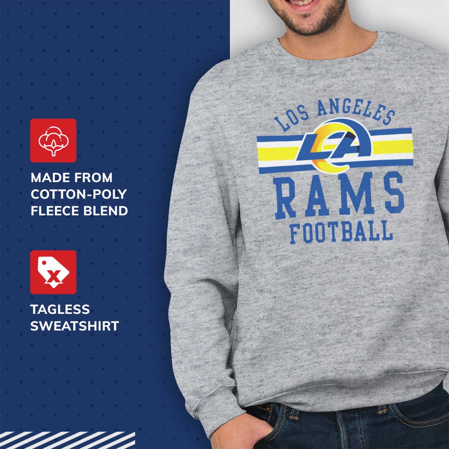 Los Angeles Rams NFL Team Stripe Crew Sweatshirt - Sport Gray