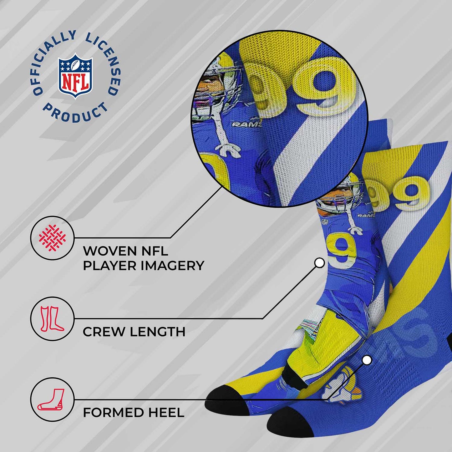 Los Angeles Rams NFL Adult Player Stripe Sock - Blue