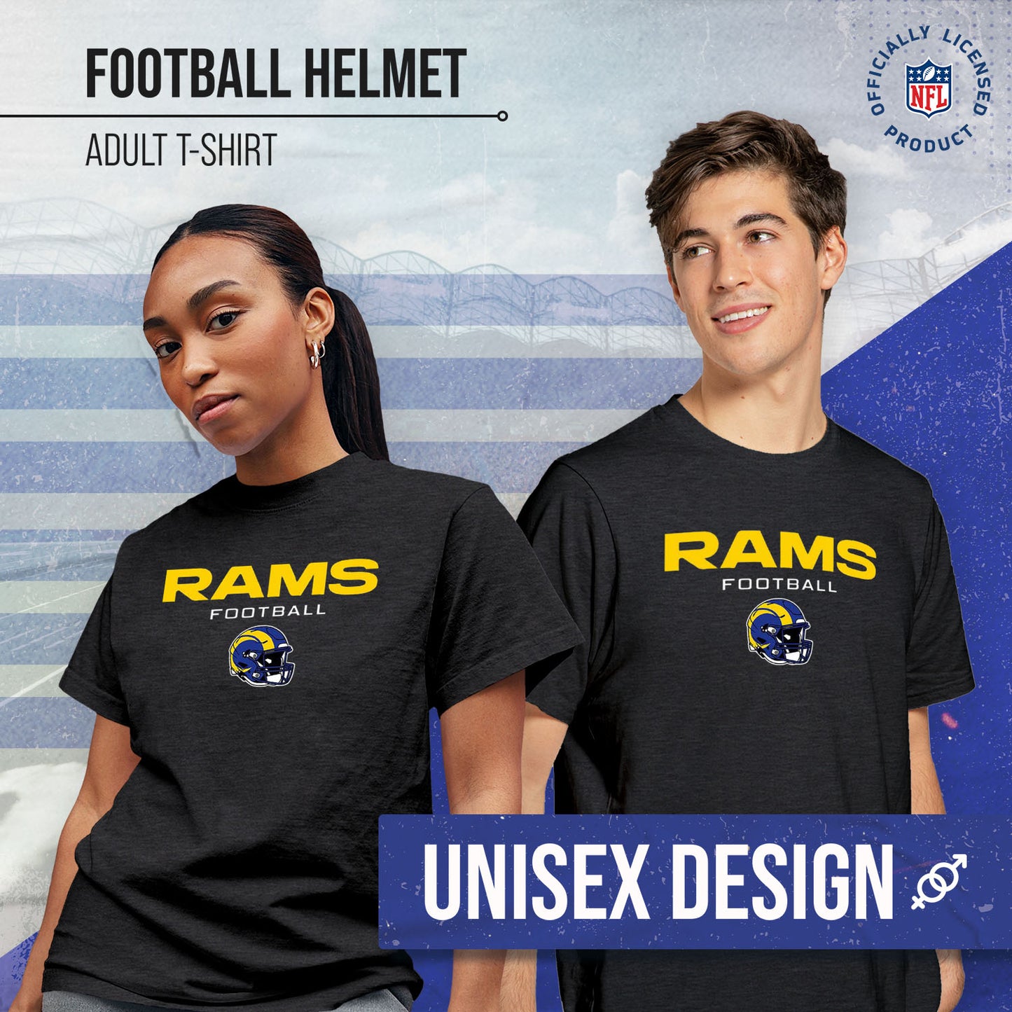 Los Angeles Rams NFL Adult Football Helmet Tagless T-Shirt - Charcoal