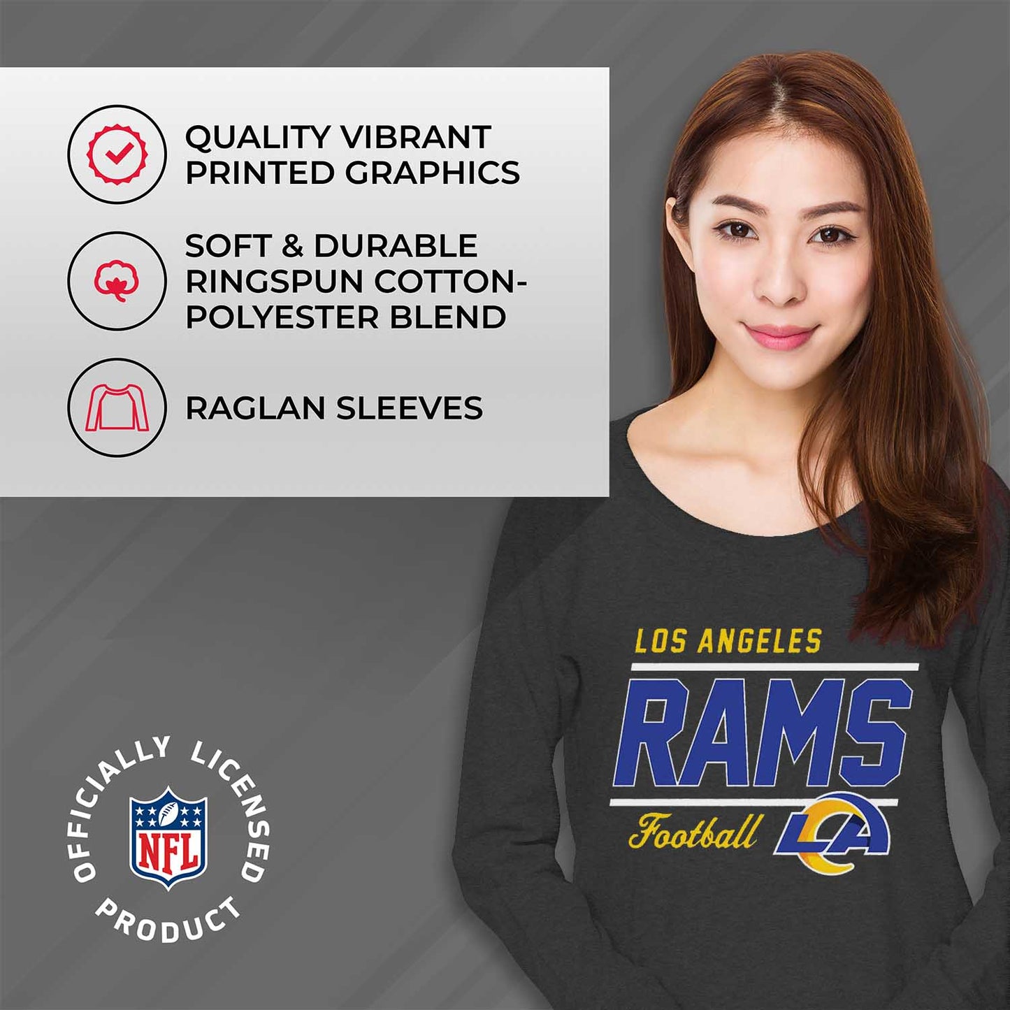 Los Angeles Rams NFL Womens Crew Neck Light Weight - Charcoal