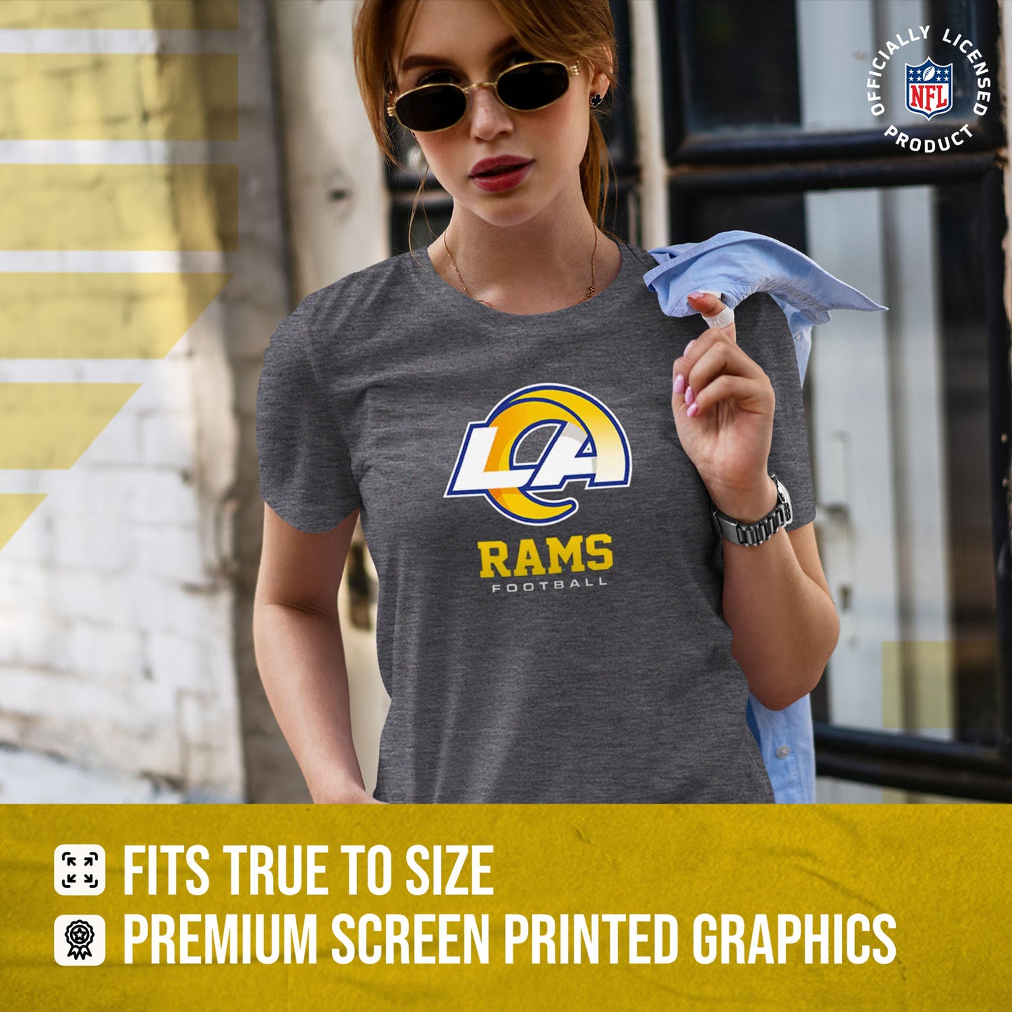 Los Angeles Rams Women's NFL Ultimate Fan Logo Short Sleeve T-Shirt - Charcoal