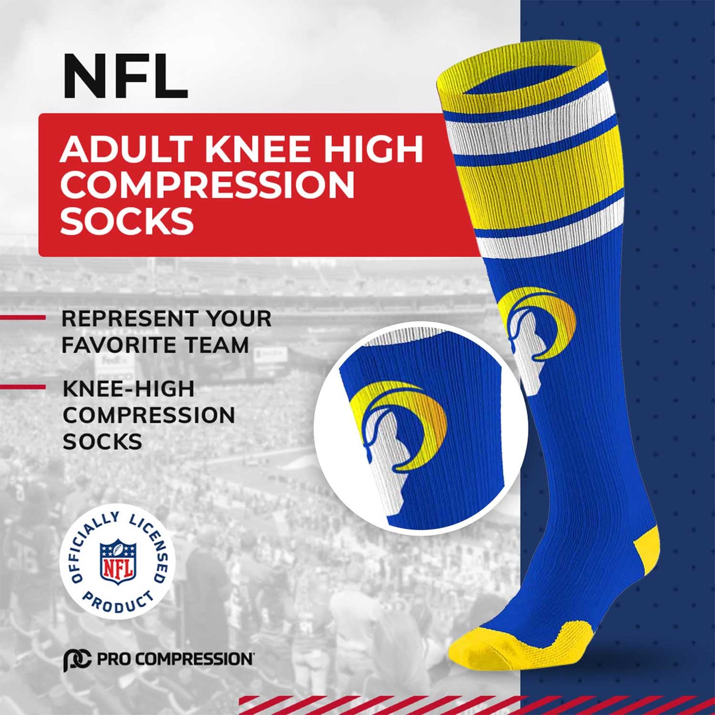 Los Angeles Rams NFL Adult Knee High-Performance Socks - Royal