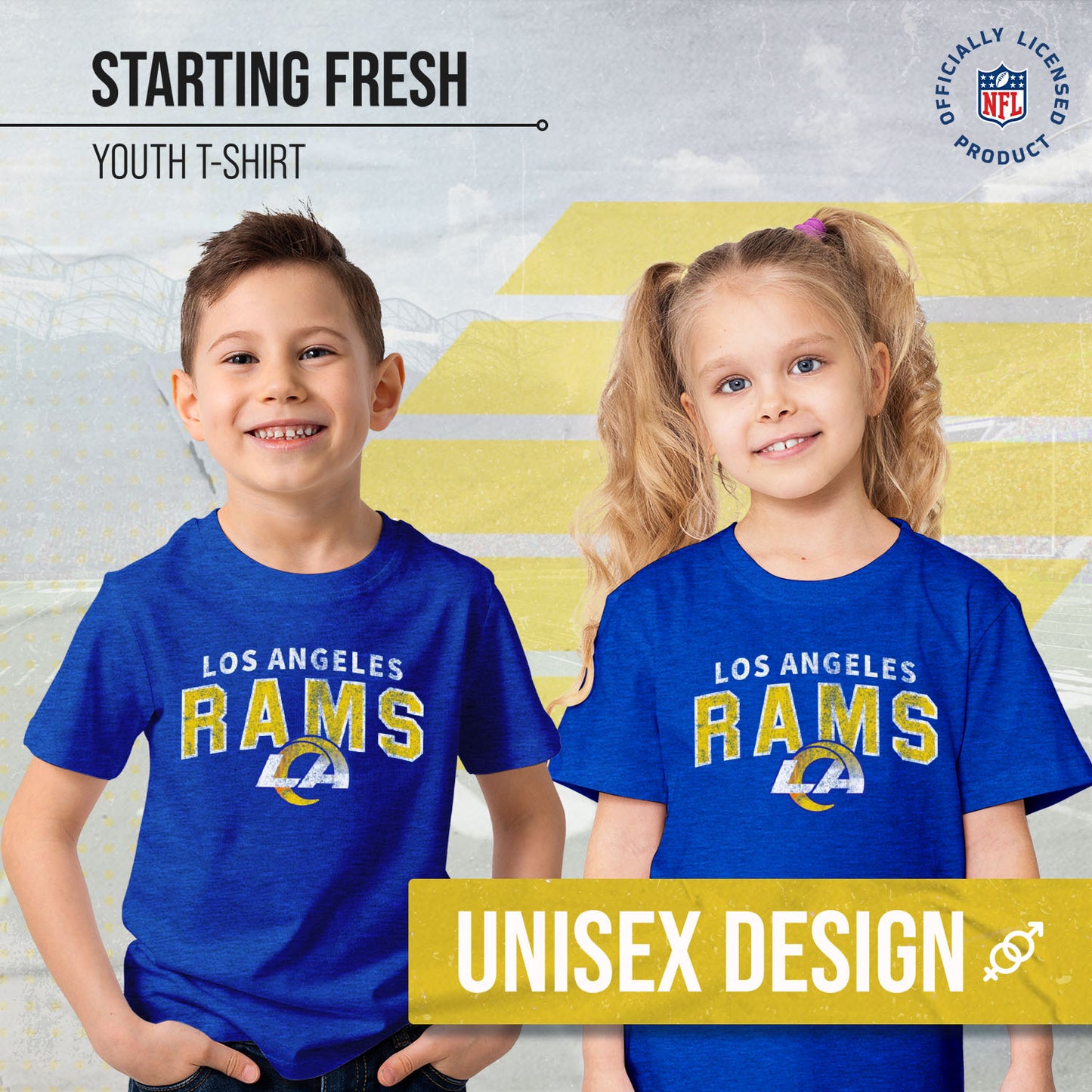 Los Angeles Rams NFL Youth Starting Fresh Tee- Pro Football Tag-Less T-Shirt For Boys & Girls - Royal