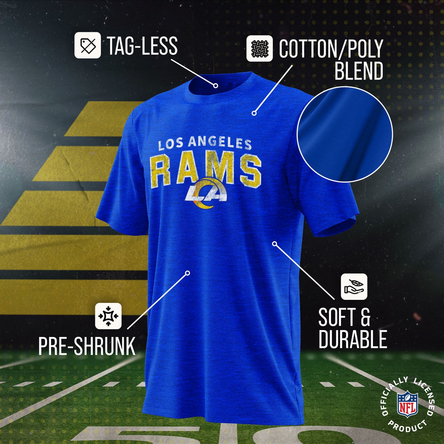 Los Angeles Rams NFL Youth Starting Fresh Tee- Pro Football Tag-Less T-Shirt For Boys & Girls - Royal