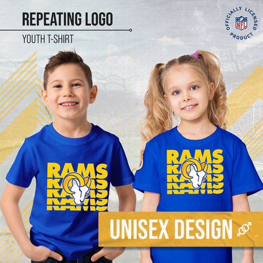 Los Angeles Rams NFL Youth Repeating Logo Football T-Shirt Unisex Tag Free Comfortable - Royal