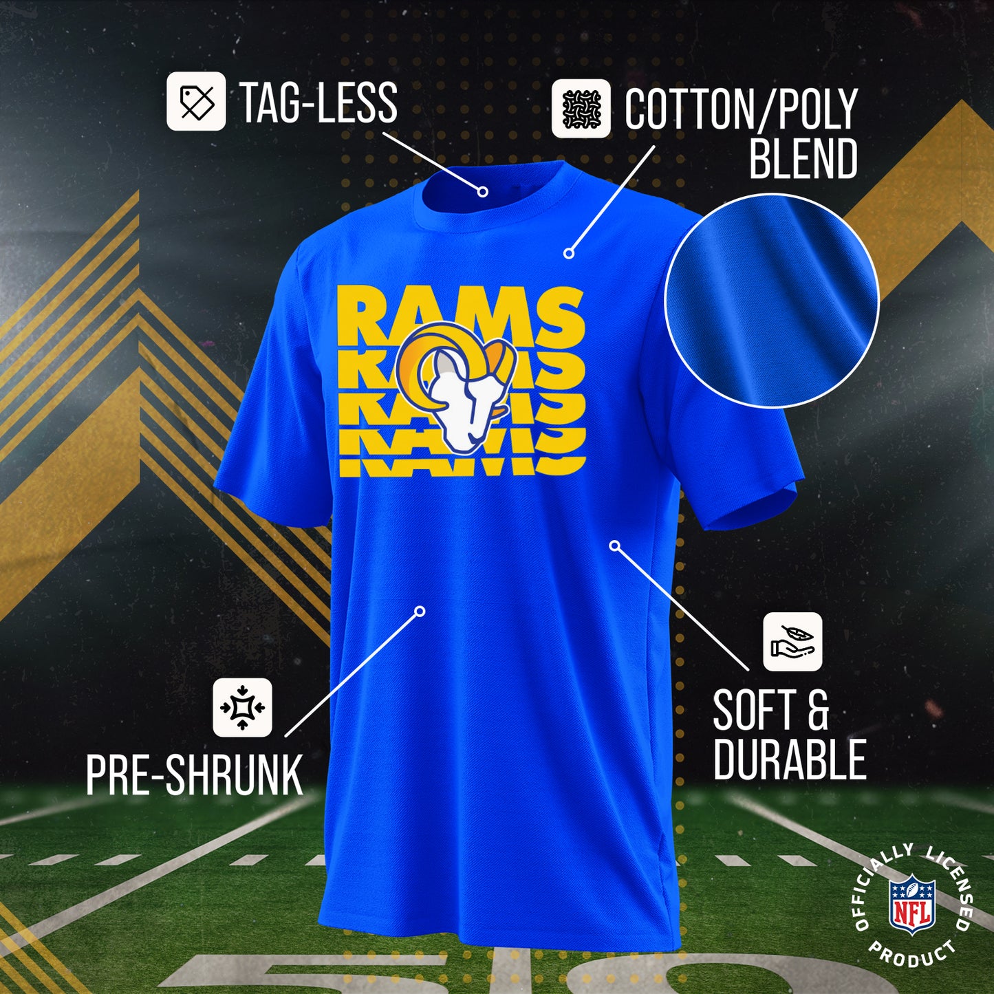 Los Angeles Rams NFL Youth Repeating Logo Football T-Shirt Unisex Tag Free Comfortable - Royal