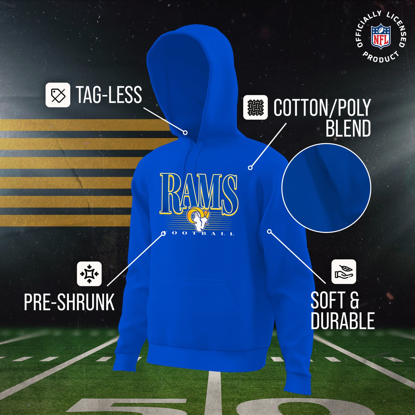 Los Angeles Rams NFL Youth Overtime Blueprint Football Fleece Hooded Sweatshirt - Royal