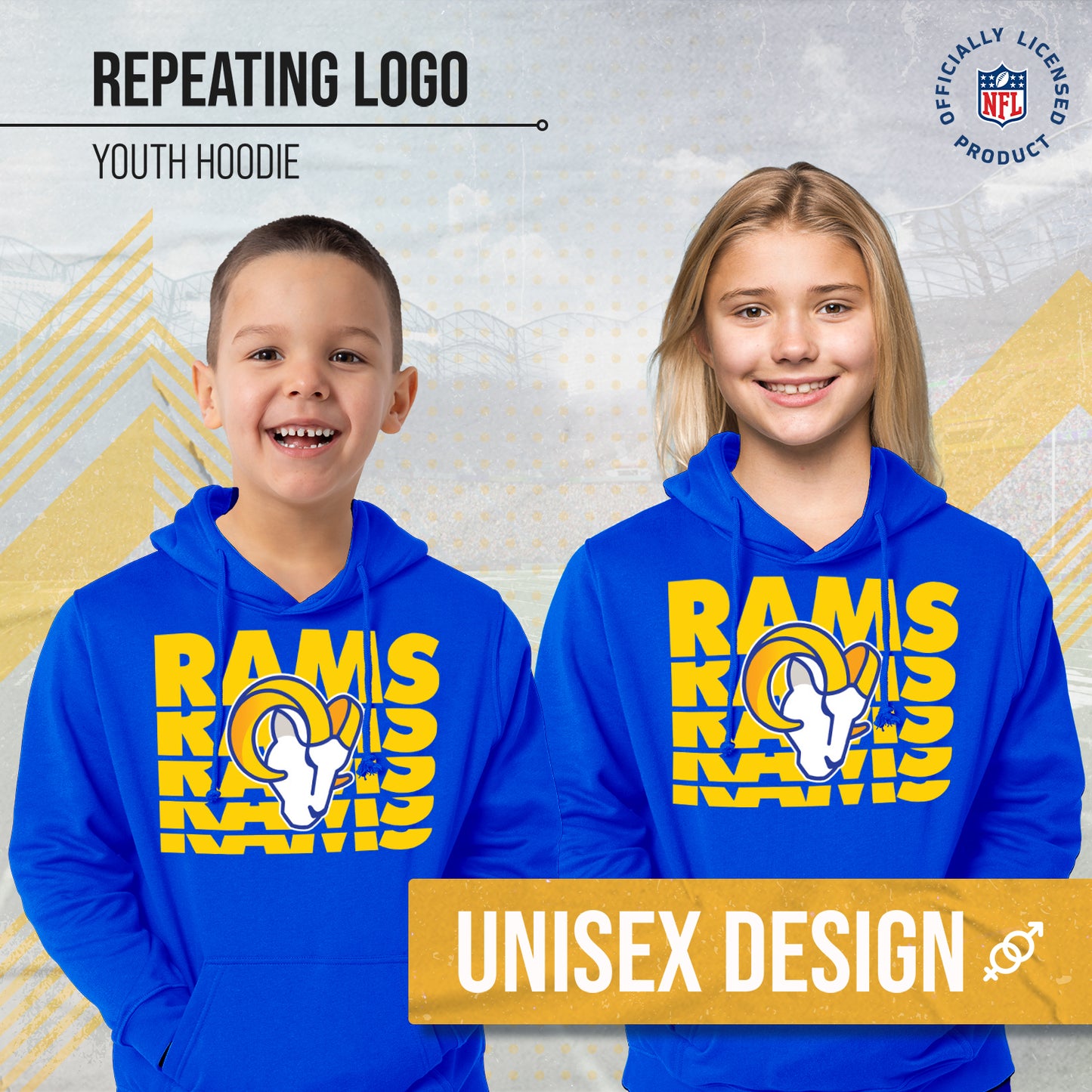 Los Angeles Rams NFL Youth Repeating Logo Football Fleece Hooded Sweatshirt - Royal