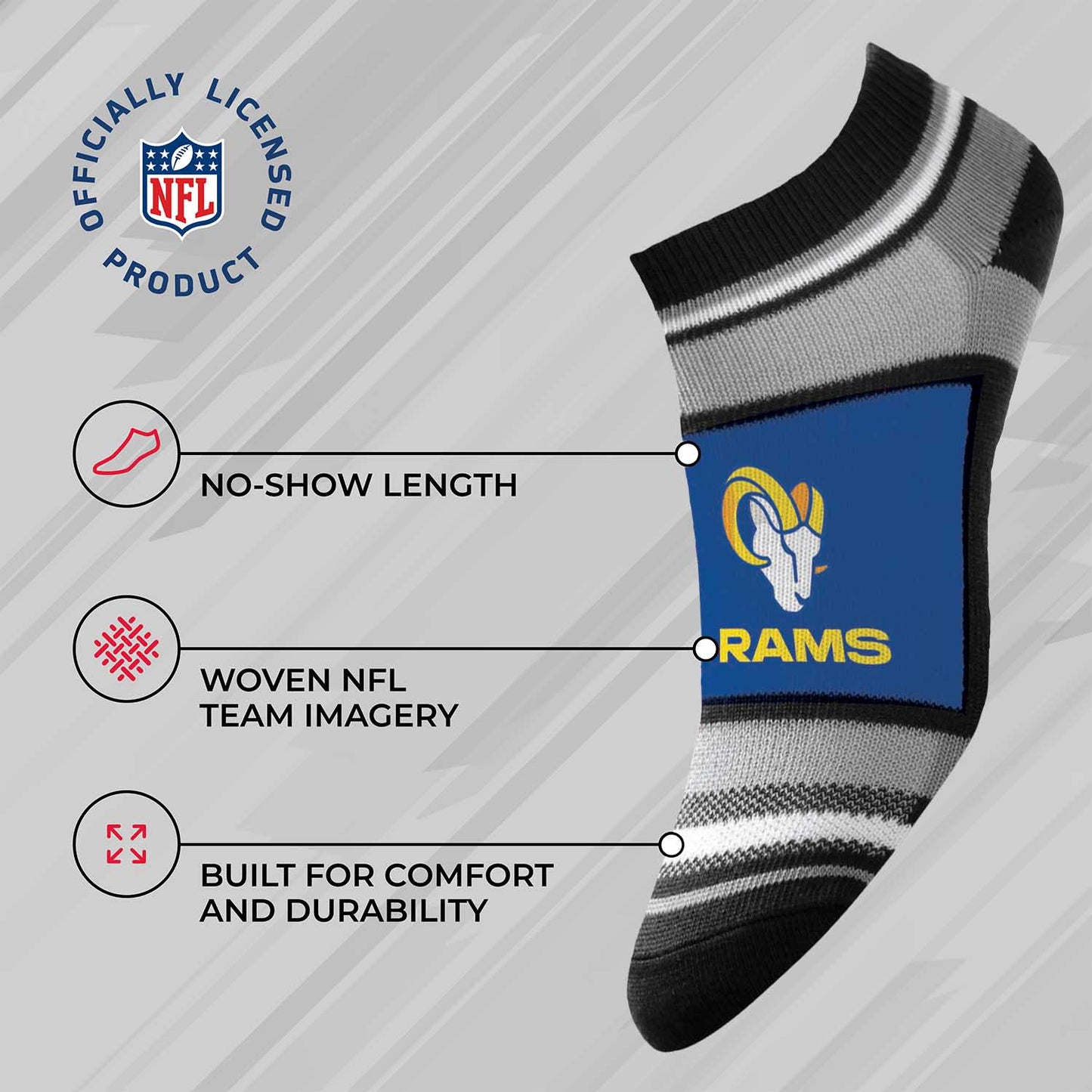 Los Angeles Rams NFL Adult Marquis Addition No Show Socks - Royal